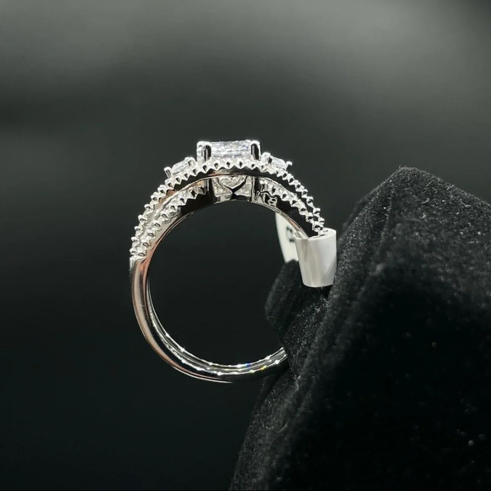 New 925 Sterling Silver CZ Diamond Bridal Wedding Ring Set Halo 2 Band